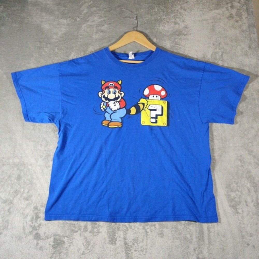 Super Mario Bros Shirt Men XXL‎ Blue Mushroom Big Logo Graphic Vintage 2002